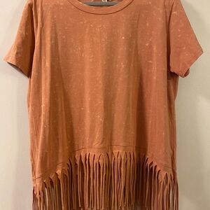 Acid Washed fringe bottom boutique stretch T-shirt